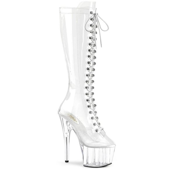 Platform Clear Lace Up Heel Knee High Boots - Picture 2 of 5